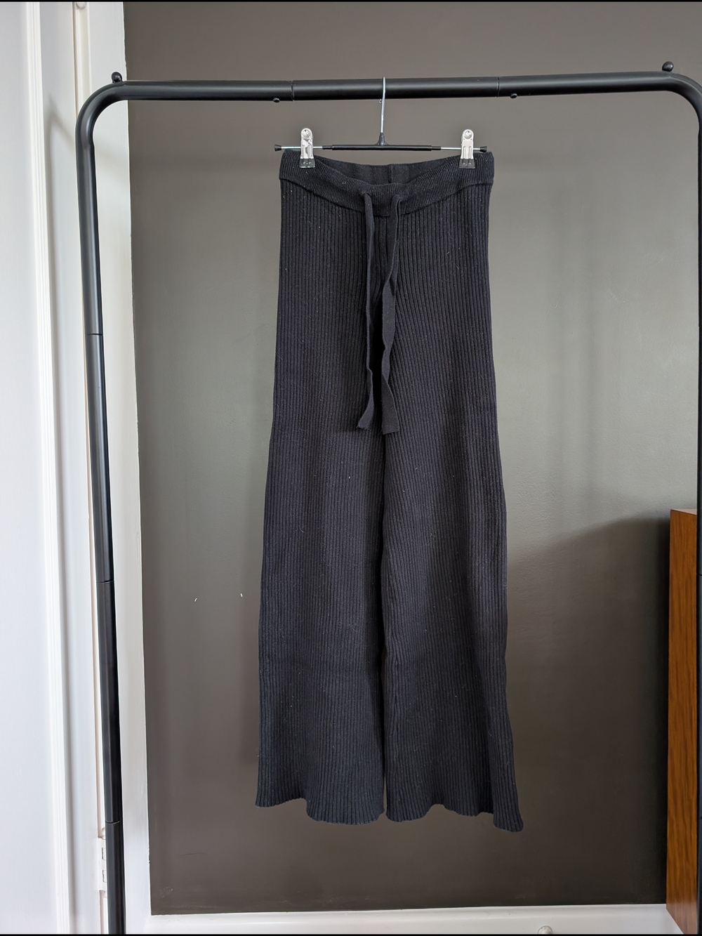 Live The Process Black Ribbed Knit Wide-Leg Track Pants
